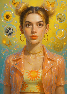 Surreal Hyperrealistic Fashion Collage of a Sunlit Dreamscape Woman