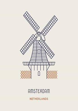 Amsterdam Windmill Minimalist Line Art