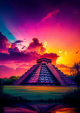 Chichen Itza Pyramid at Sunset