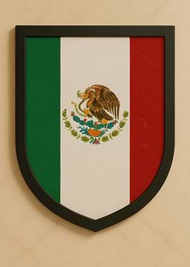 Framed Mexican Flag Shield - Marble look