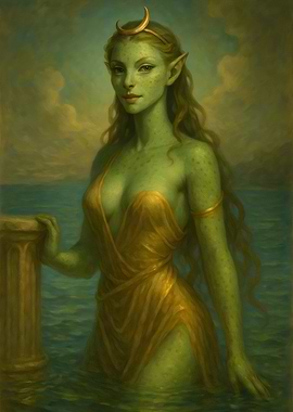 Moon-Crowned Sea Elf – Fantasy Portrait Painting
