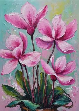 Pink Cyclamen Flowers Painting