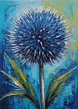 Blue Echinops Flower Painting