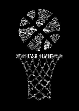 Basketball Word Art on Black Background