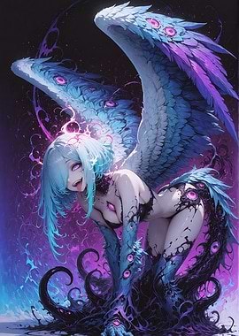 Winged Creature with Blue Hair