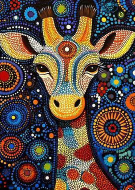 Colorful Giraffe Dot Art
