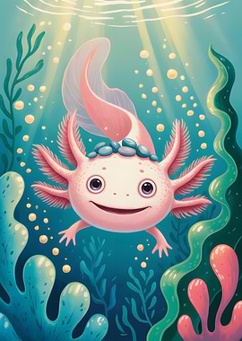 Smiling Axolotl in Sunlit Waters