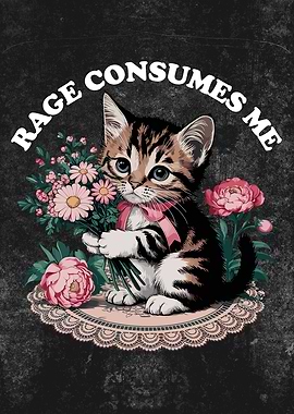 Rage Consumes Me Kitten with Flowers