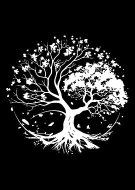 White Tree Silhouette on Black Background