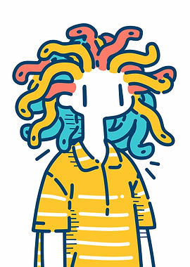 Cartoon Medusa Character with Snakes