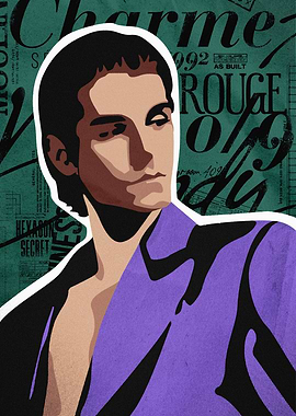 Pop art Portrait Stylish Man in Purple Blazer