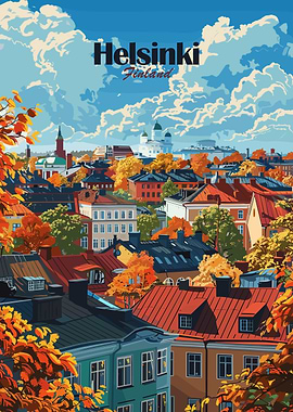 Helsinki Finland Autumn Cityscape Illustration
