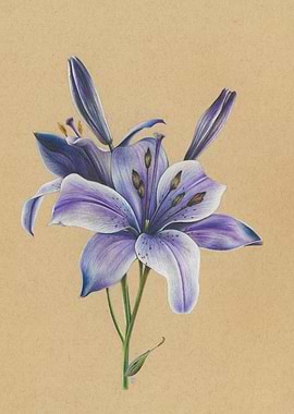 Purple Lily Botanical Illustration