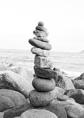 Balanced Stone Cairn on Beach