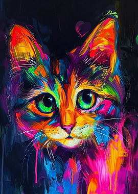 Colorful Cat Portrait Painting