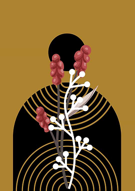 Abstract Floral Art with Geometric Elements