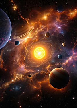 Solar System and Nebula in Space
