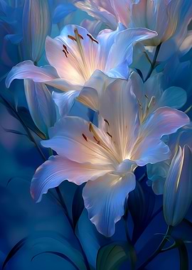 Elegant White Lilies in Blue Light