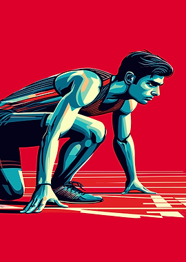 Runner on Track, Ready to Start