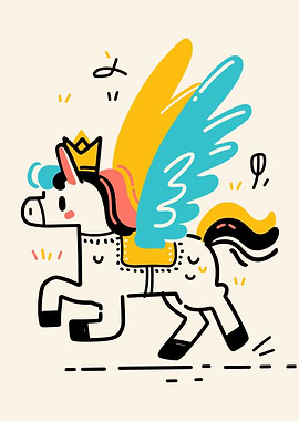 Cartoon Pegasus with Crown Illustration