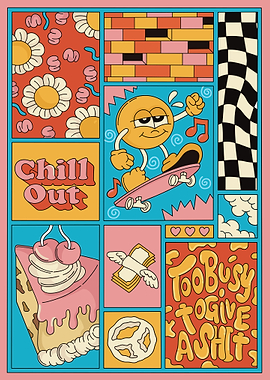 Retro Comic Panel with Groovy Elements