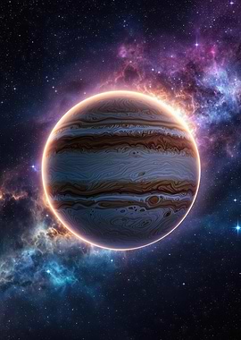 Jupiter in Space with Nebula