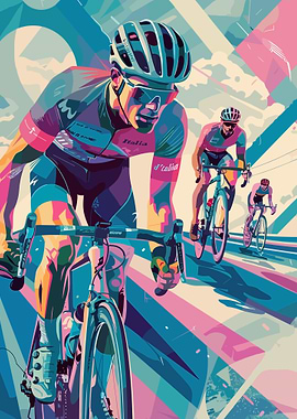 Cyclists in Colorful Abstract Illustration
