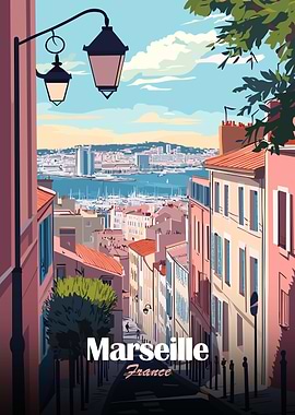 Marseille France Cityscape Travel Poster