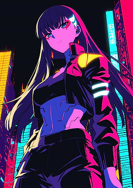Cyberpunk Anime Girl in Neon City