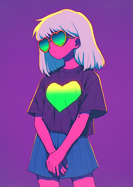 Anime Girl with Heart Sunglasses