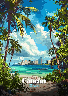 Cancun Mexico Tropical Beach Illustration