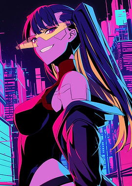 Cyberpunk Anime Girl in Neon Cityscape