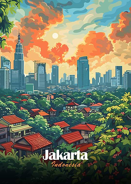 Jakarta, Indonesia Cityscape Illustration