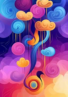 Colorful Abstract Cloudscape with Flowing Elements