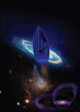 Abstract Space Rocket with Galaxy