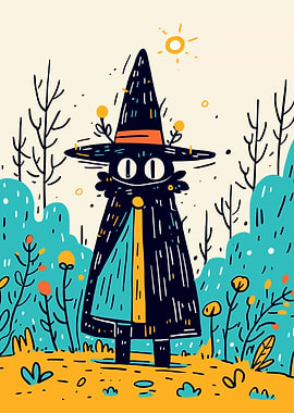 Cartoon Witch in a Colorful Landscape