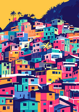 Retro Colorful Houses of South America Minimalist Pattern Art Illustration