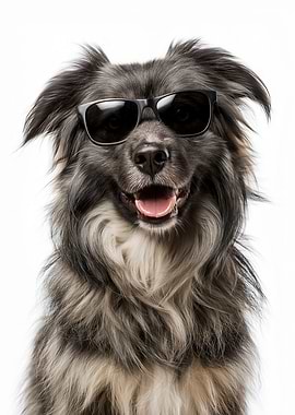 Cool Pyrenean Shepherd Dog with Sunglasses Portrait