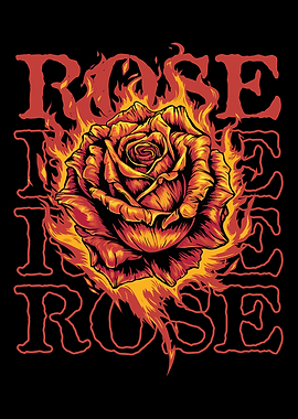 Fiery Red Rose Illustration on Black Background
