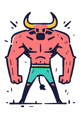 Cartoon Bull Man with Muscles