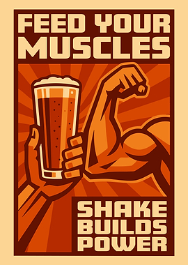 Vintage Muscle Shake Motivational Gym Theme Poster Art Illustration