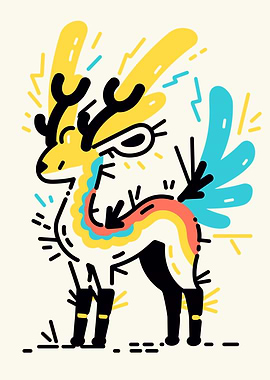 Stylized Deer Illustration with Bold Colors