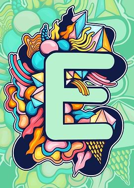 Letter E with Abstract Colorful Design