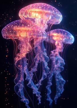 Glowing Jellyfish in Dark Water