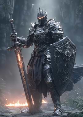 Dark Knight With Flaming Sword