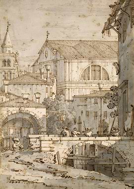 Venetian Canal Scene Drawing