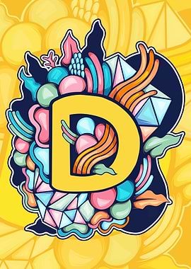 Letter D with Abstract Colorful Design