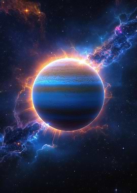 Uranus in Space with Nebula