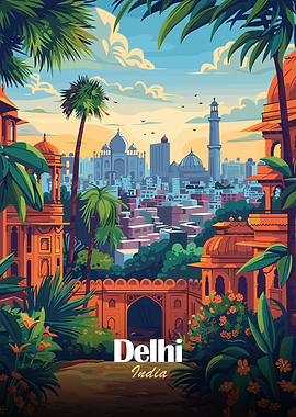 Delhi, India Cityscape Illustration