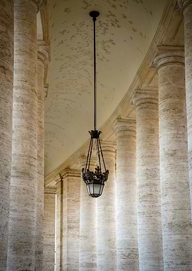 Ornate Lamp Between Marble Columns